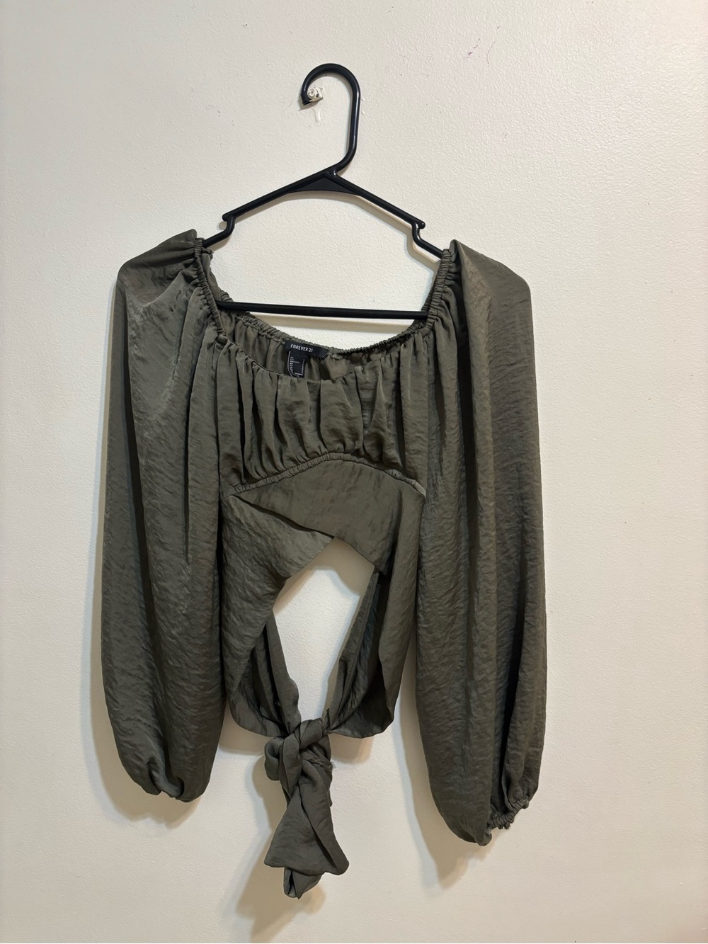 Forever 21 Olive Tie-Front Off-Shoulder Crop Top